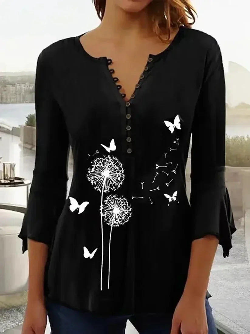 EP | Blouse imprimée stylée avec encolure en V et boutons