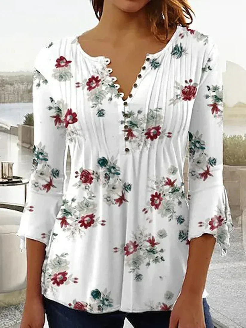 EP | Blouse imprimée stylée avec encolure en V et boutons