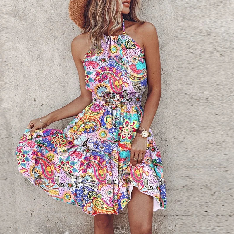 EP | Bohème Col V Robe Midi Coloré