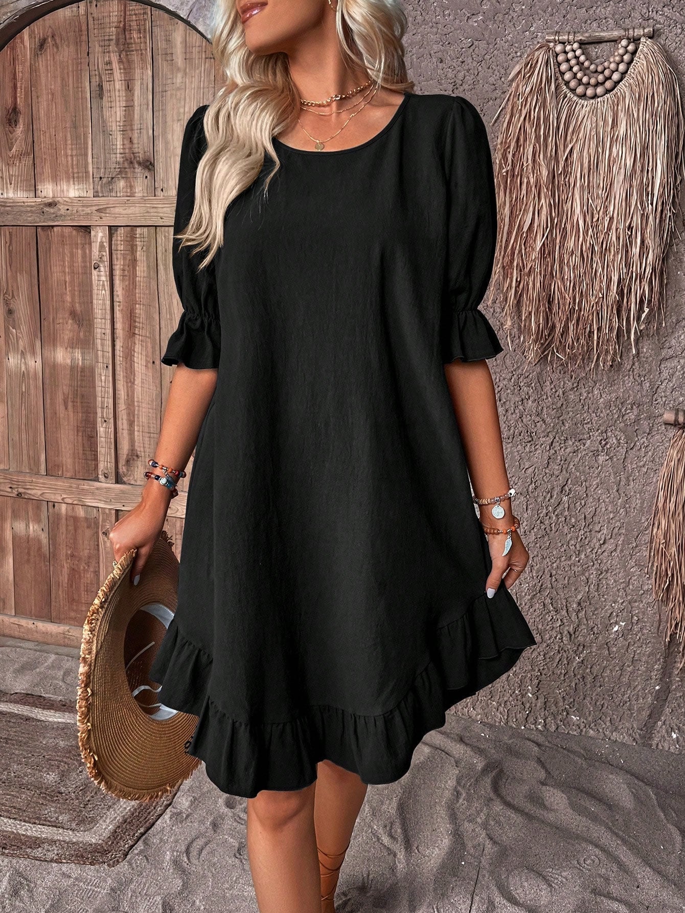 EP | Charme Rétro Demi-manches Robe midi