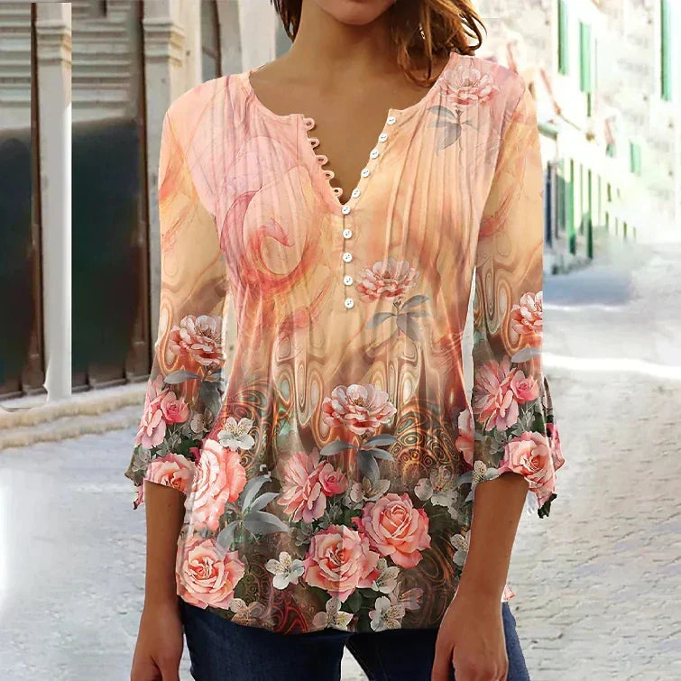 EP | Blouse imprimée stylée avec encolure en V et boutons