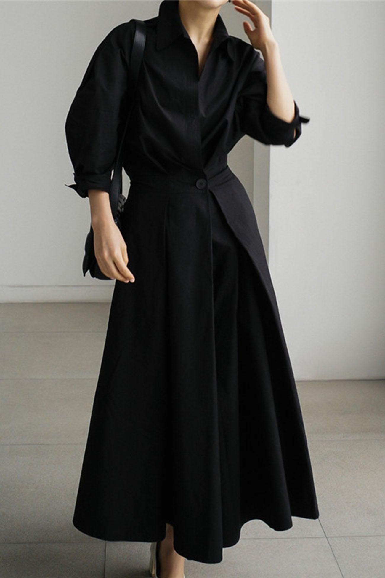 EP | Chemise à manches longues en ligne A Robe midi en coton