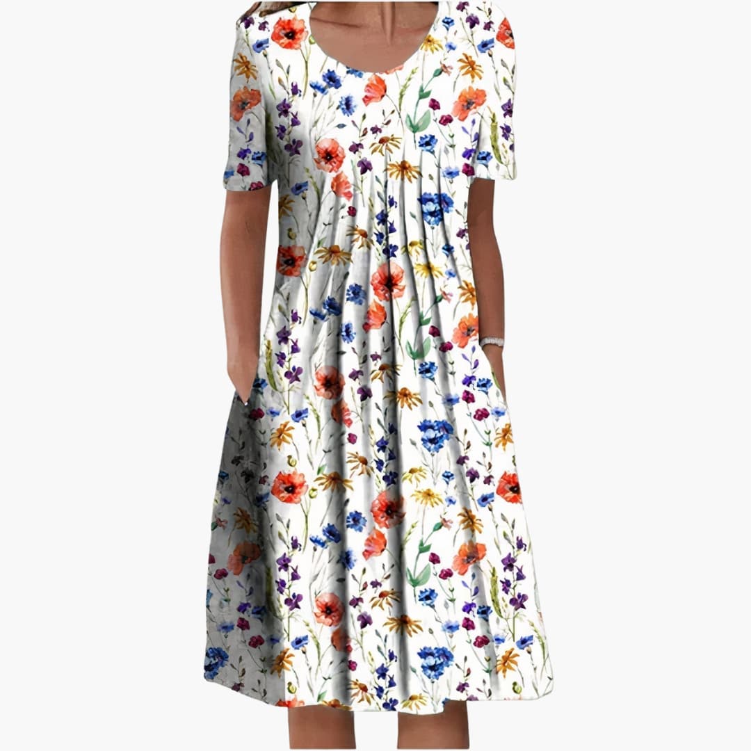 EP | Robe midi d'été pour femme avec imprimé floral et manches courtes