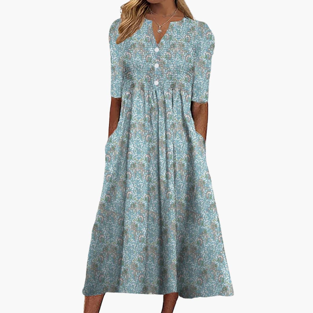 EP | Robe midi fleurie pour femme avec décolleté en V et poches latérales
