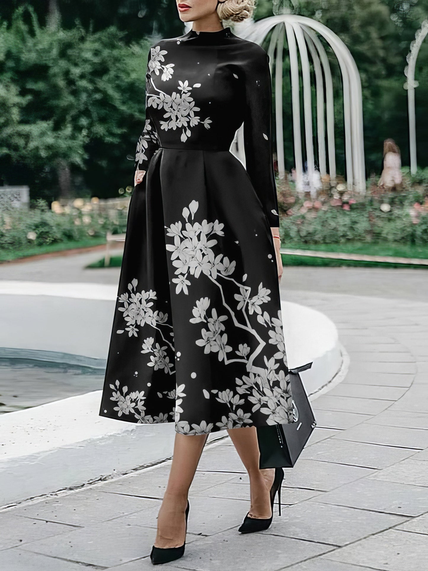 EP | Robe midi imprimée à manches longues