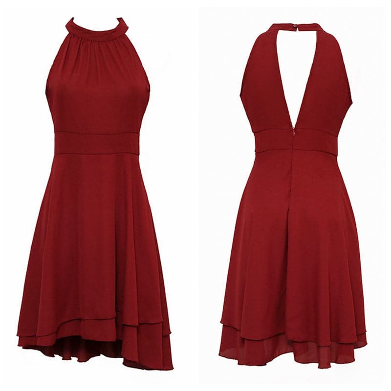 EP | Robe Femme Elégante Halter Sans Manches Coupé Multi-couches Robe Midi