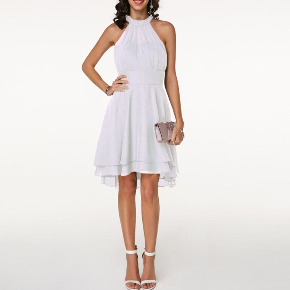 EP | Robe Femme Elégante Halter Sans Manches Coupé Multi-couches Robe Midi