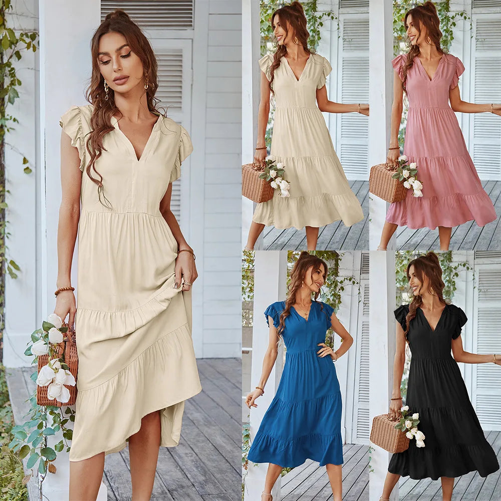 EP | V-cou Sexy Flying Solid Loisirs A-Line Longue Robe Midi