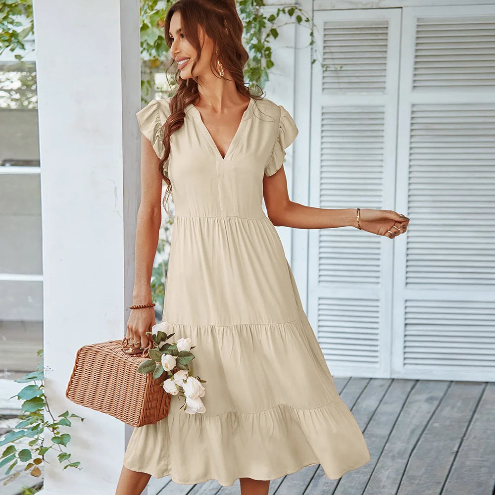 EP | V-cou Sexy Flying Solid Loisirs A-Line Longue Robe Midi
