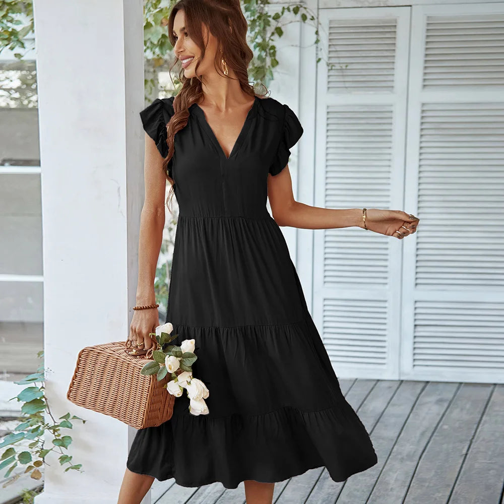 EP | V-cou Sexy Flying Solid Loisirs A-Line Longue Robe Midi