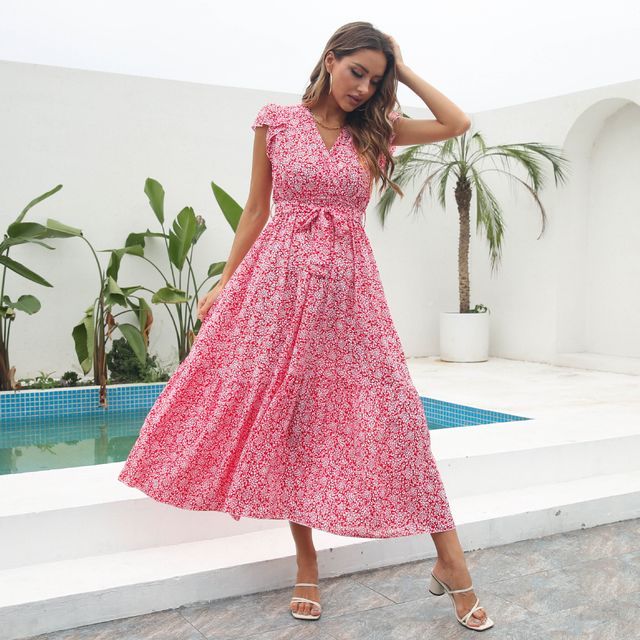 EP | Robe midi à col en V et manches longues FR1027