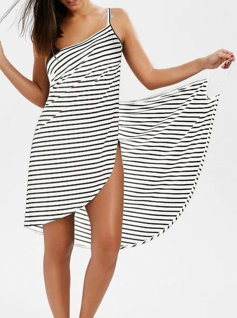 EP | Robe midi dos nu rayée col V spaghetti mi-longue
