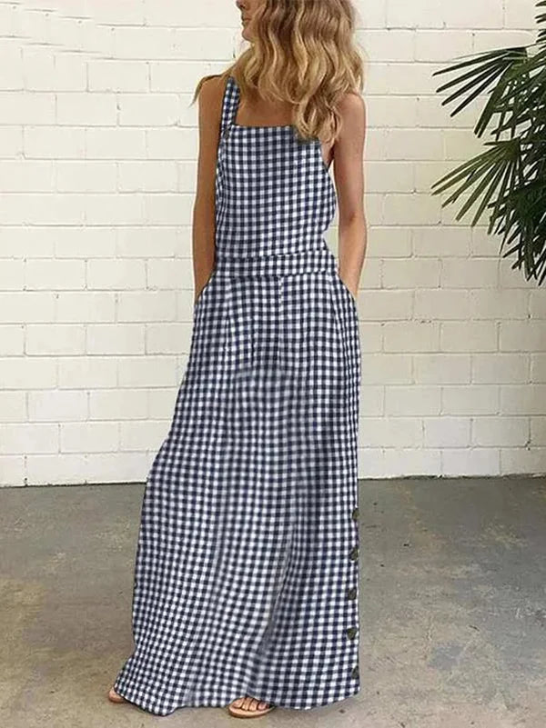 EP | Longue robe sans manches avec boutons et poches à carreaux