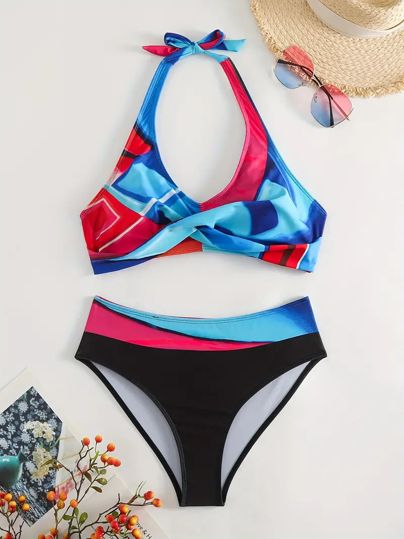 EP | Bikini croisé stylé à imprimé aléatoire