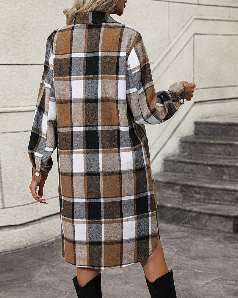 EP | Robe droite à revers en tissu à carreaux