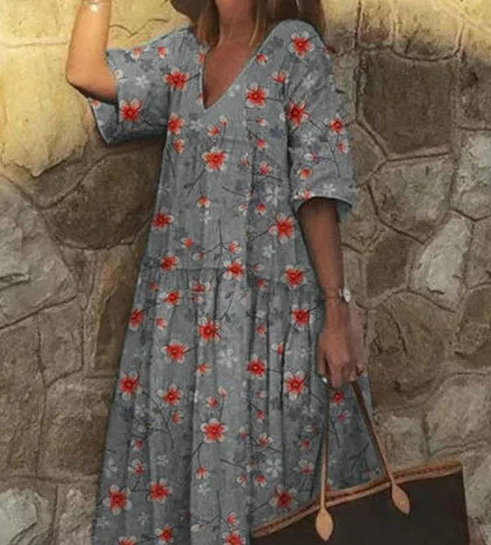 EP | Robe décontractée col V avec impression de fleurs