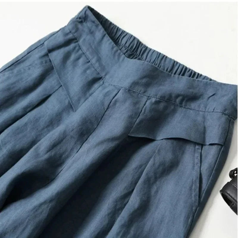 EP | Pantalon à jambe large en coton et lin