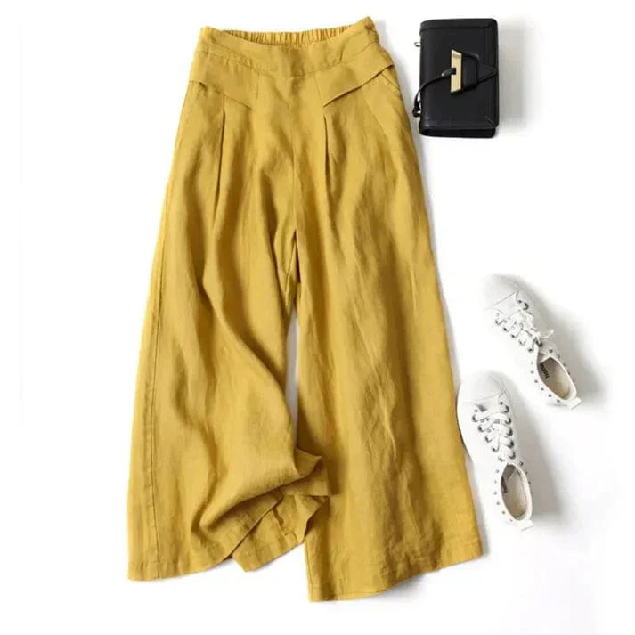 EP | Pantalon à jambe large en coton et lin
