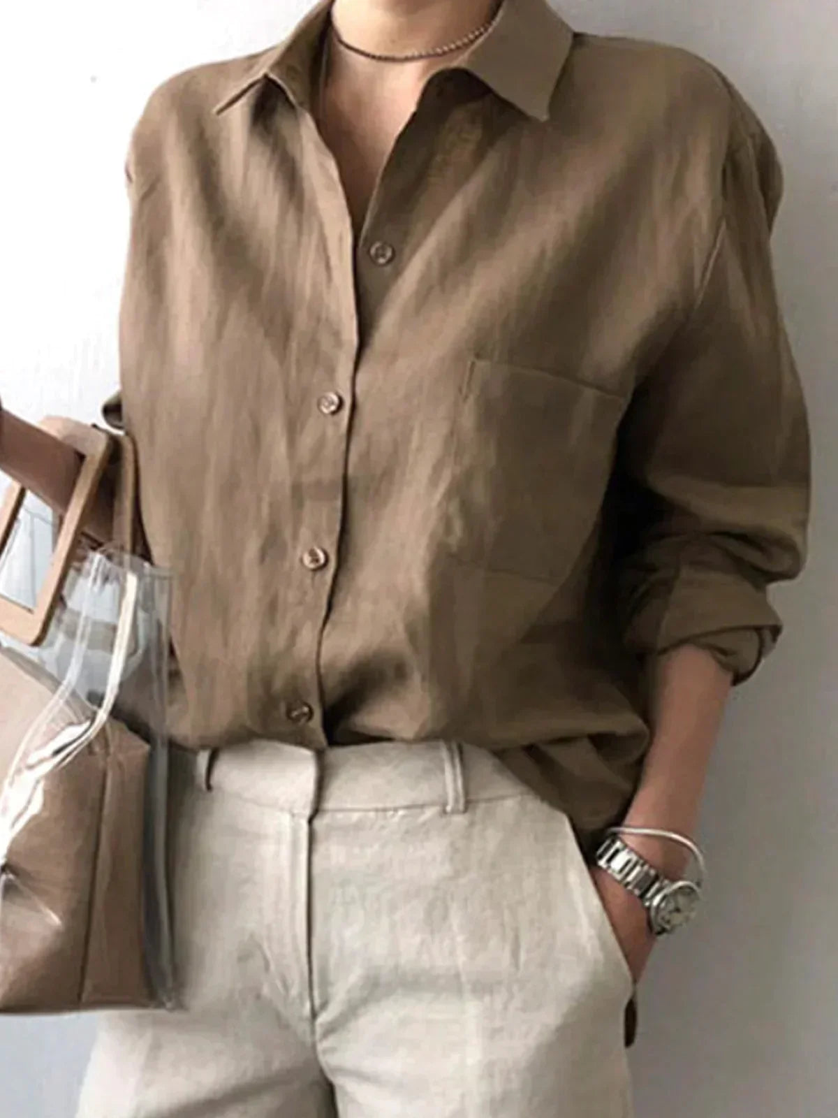 EP Femmes chemise en coton printemps chemise décontractée simple col blouse décontractée