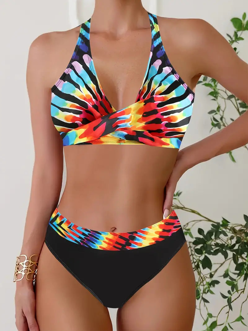 EP | Bikini croisé stylé à imprimé aléatoire