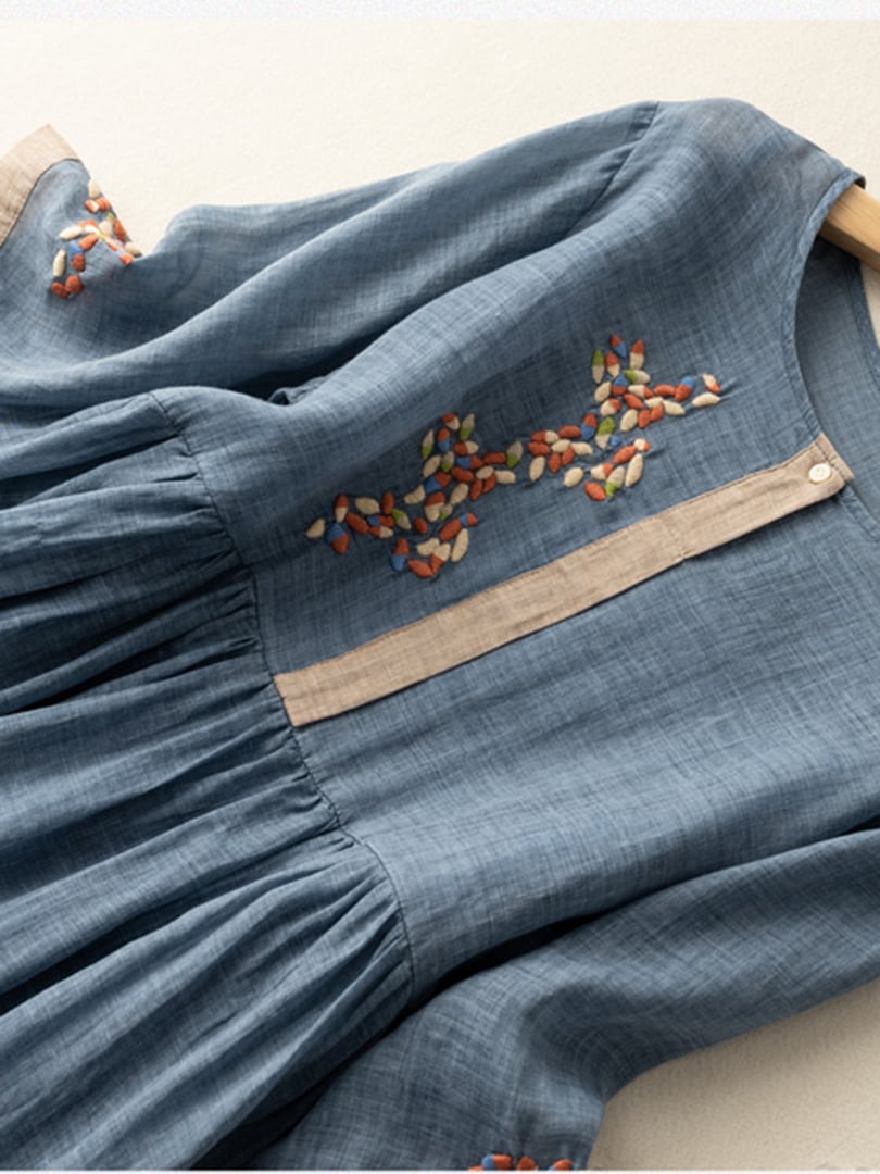 EP | Robe midi en lin avec broderie