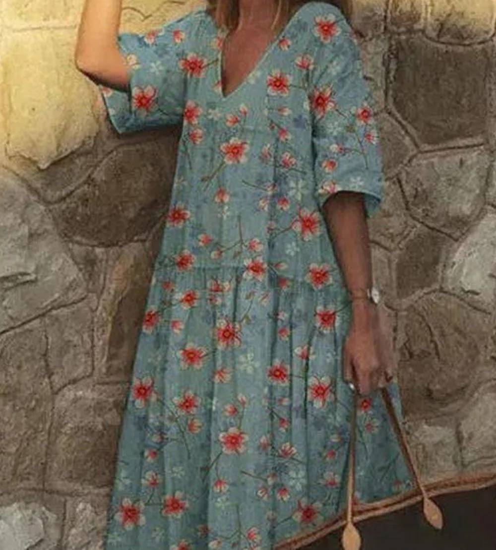 EP | Robe décontractée col V avec impression de fleurs