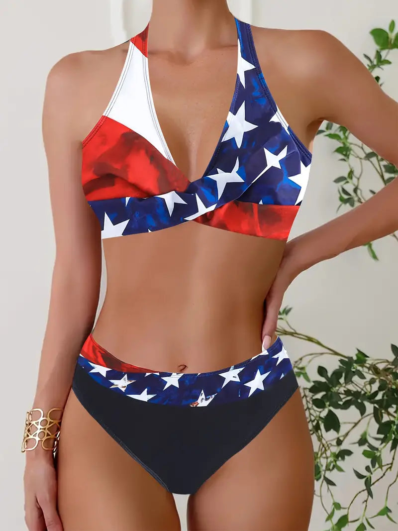 EP | Bikini croisé stylé à imprimé aléatoire