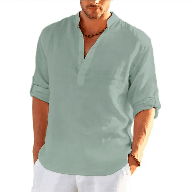 EP | Chemise décontractée en coton et lin pour homme à manches longues