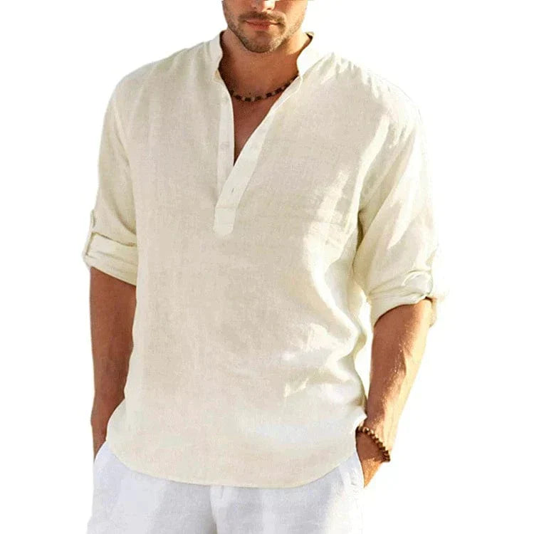 EP | Chemise décontractée en coton et lin pour homme à manches longues
