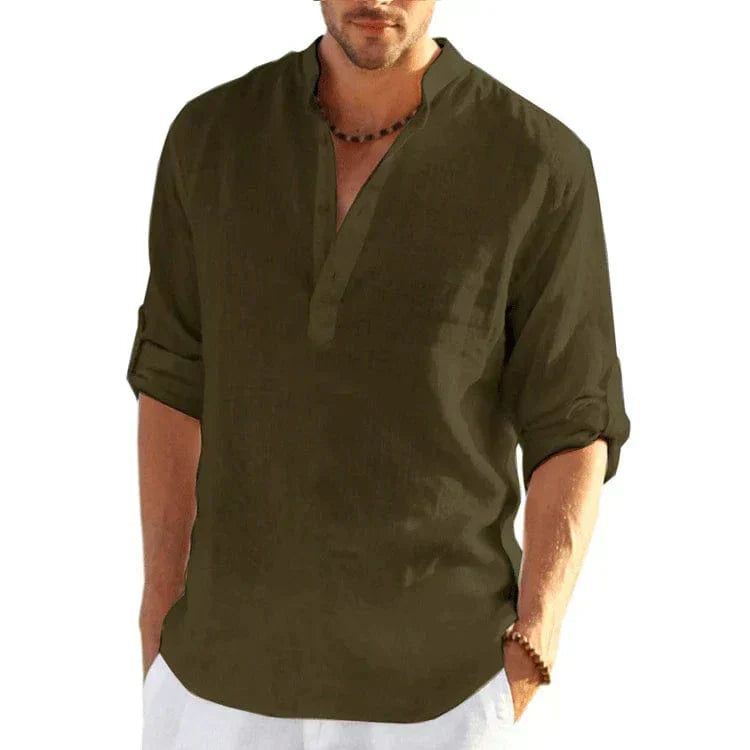 EP | Chemise décontractée en coton et lin pour homme à manches longues