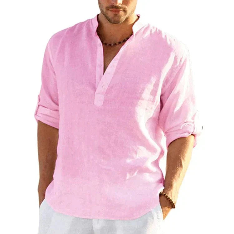 EP | Chemise décontractée en coton et lin pour homme à manches longues