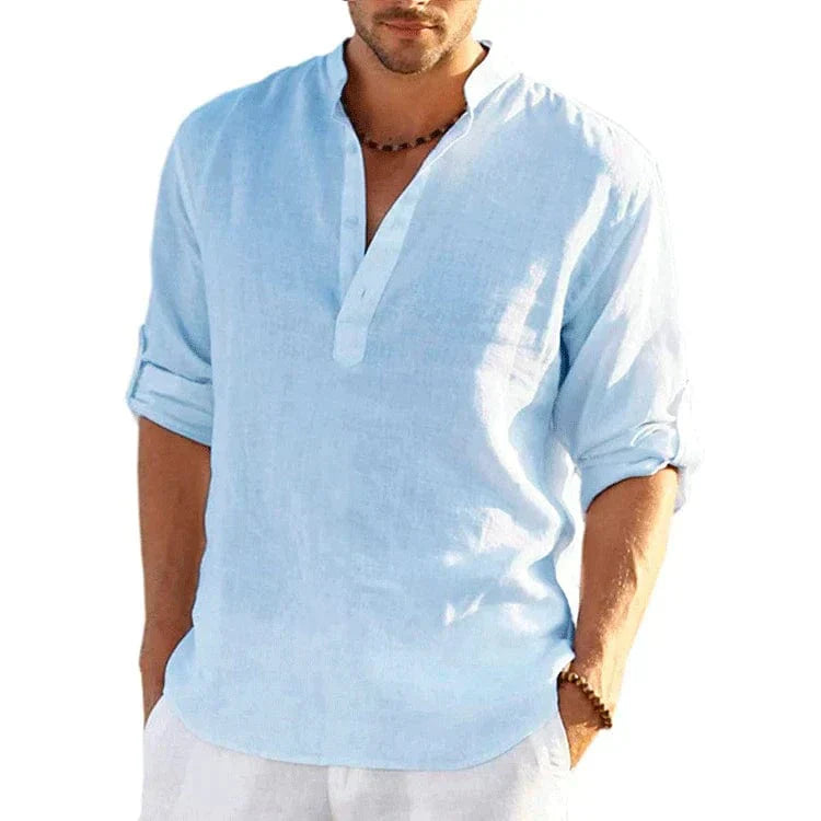EP | Chemise décontractée en coton et lin pour homme à manches longues
