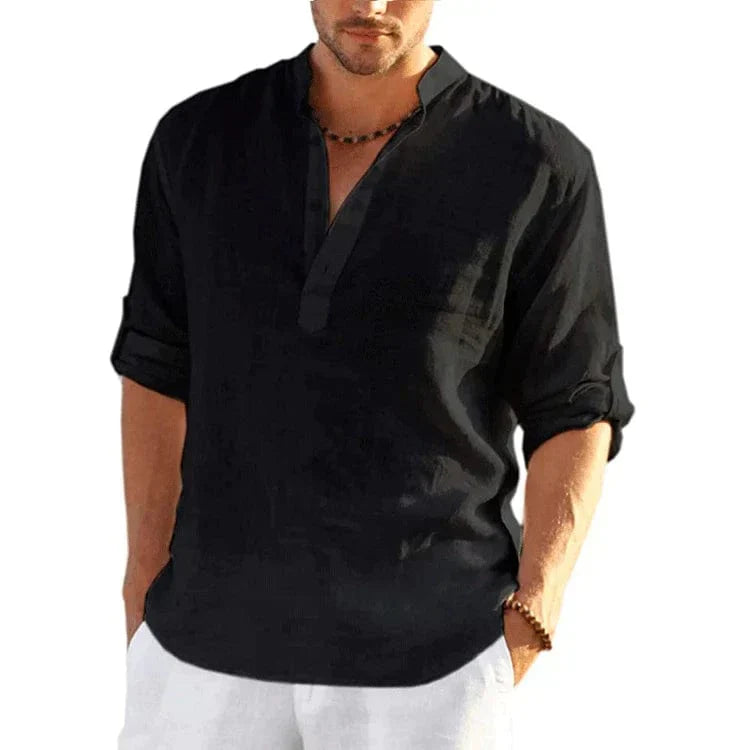 EP | Chemise décontractée en coton et lin pour homme à manches longues