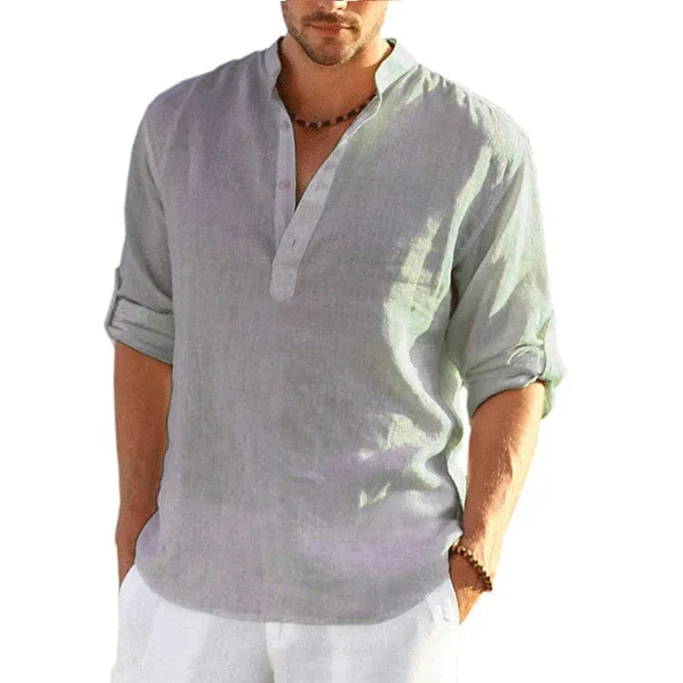 EP | Chemise décontractée en coton et lin pour homme à manches longues