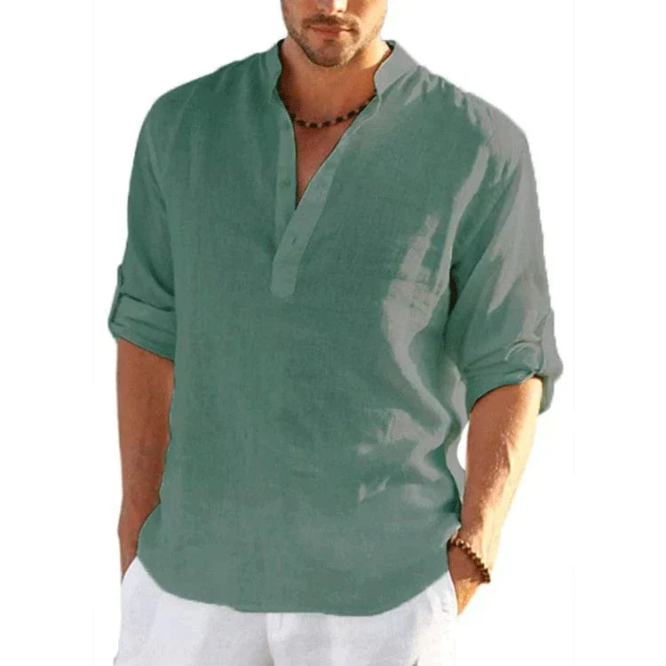 EP | Chemise décontractée en coton et lin pour homme à manches longues