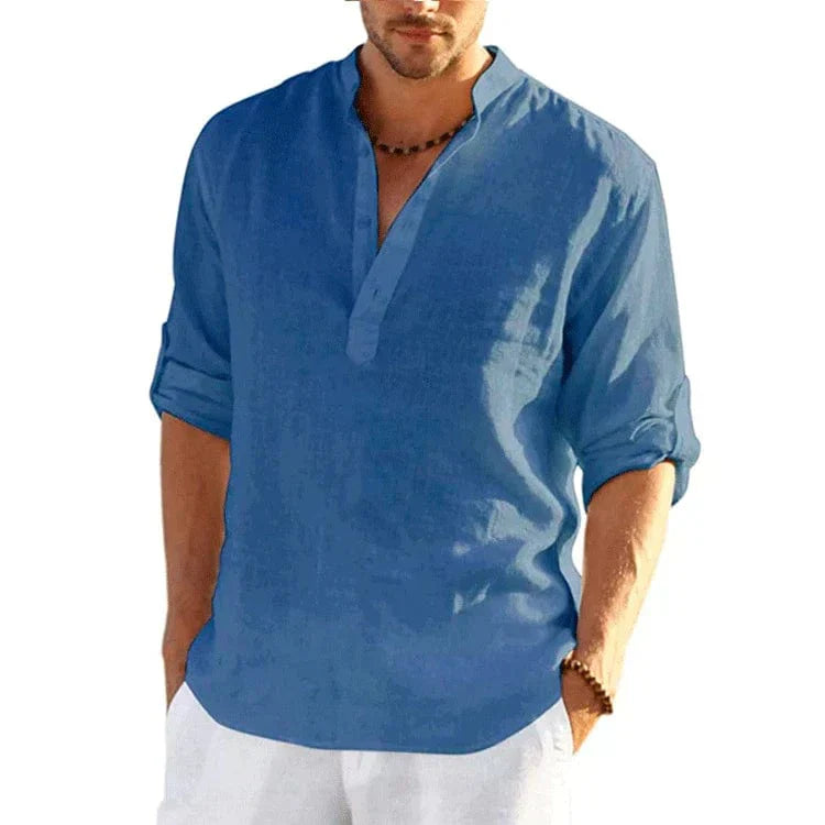 EP | Chemise décontractée en coton et lin pour homme à manches longues