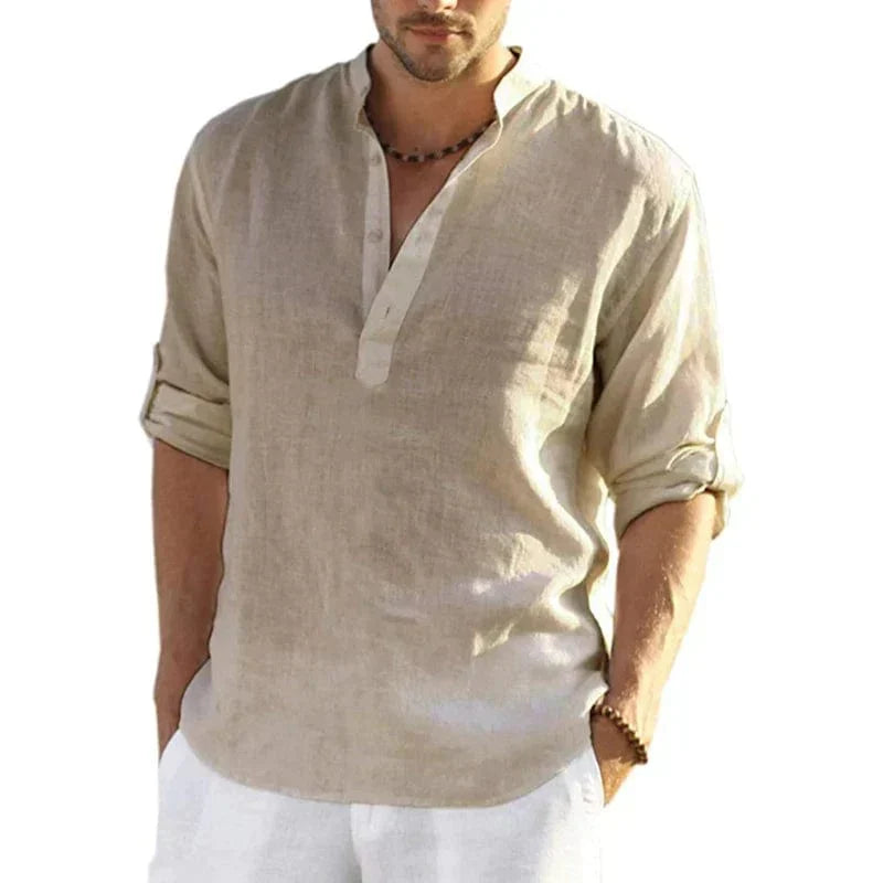 EP | Chemise décontractée en coton et lin pour homme à manches longues