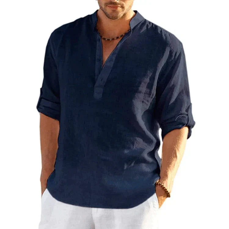 EP | Chemise décontractée en coton et lin pour homme à manches longues