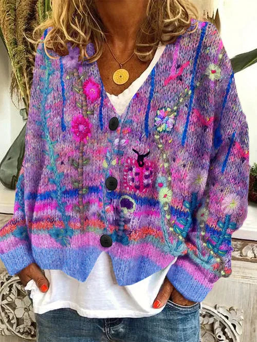 ND | Cardigan tricoté floral avec patte de boutonnage