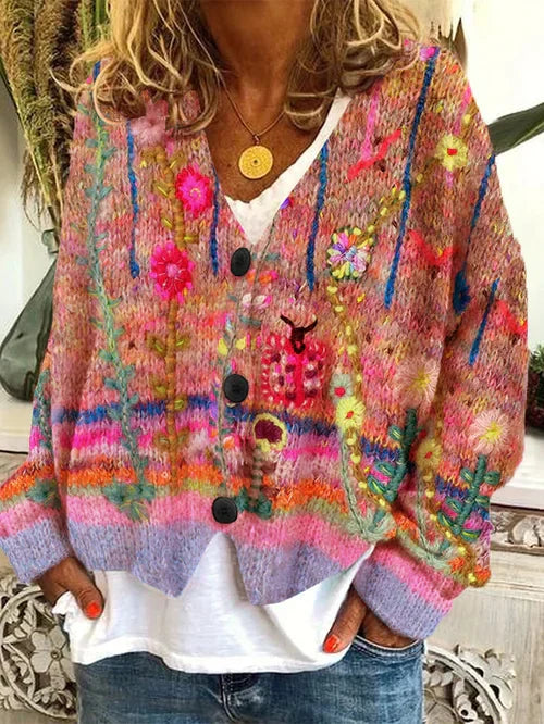 ND | Cardigan tricoté floral avec patte de boutonnage