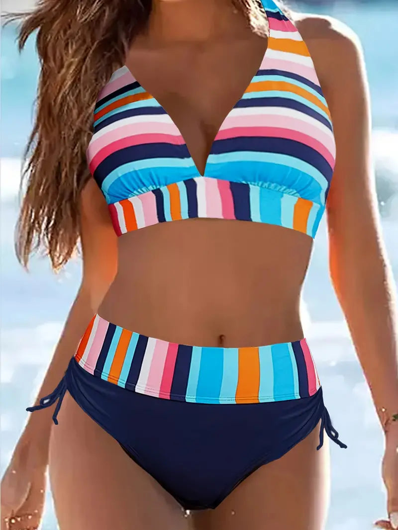 EP | Bikini Halter à rayures colorées avec cordon de serrage