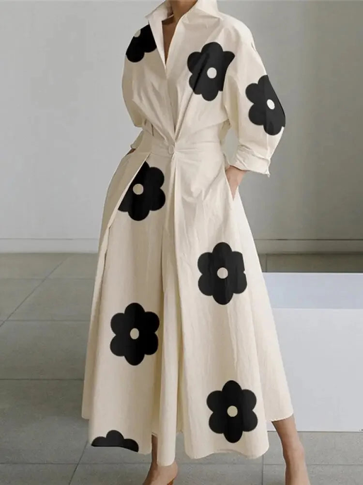 EP | Maxi-robe imprimée à taille haute avec tempérament