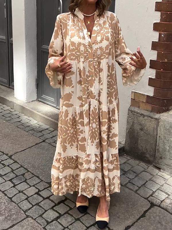 EP | Robe maxi attractive avec décolleté en V et manches 3/4