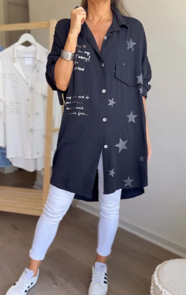 EP | Chemise à une rangée d'étoiles imprimées avec revers