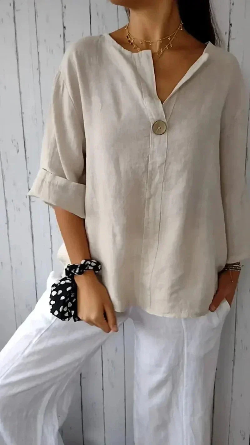 ND | Chemise décontractée en coton et lin pour femmes