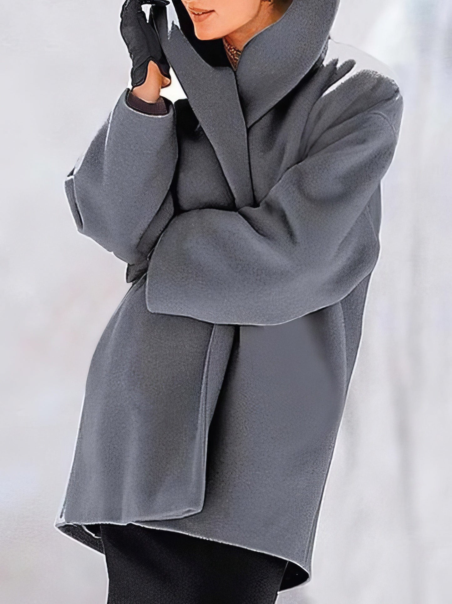 Loose Solid Button Hooded Woolen Coat COA2109161155SBLUS Blue / 2 (S)