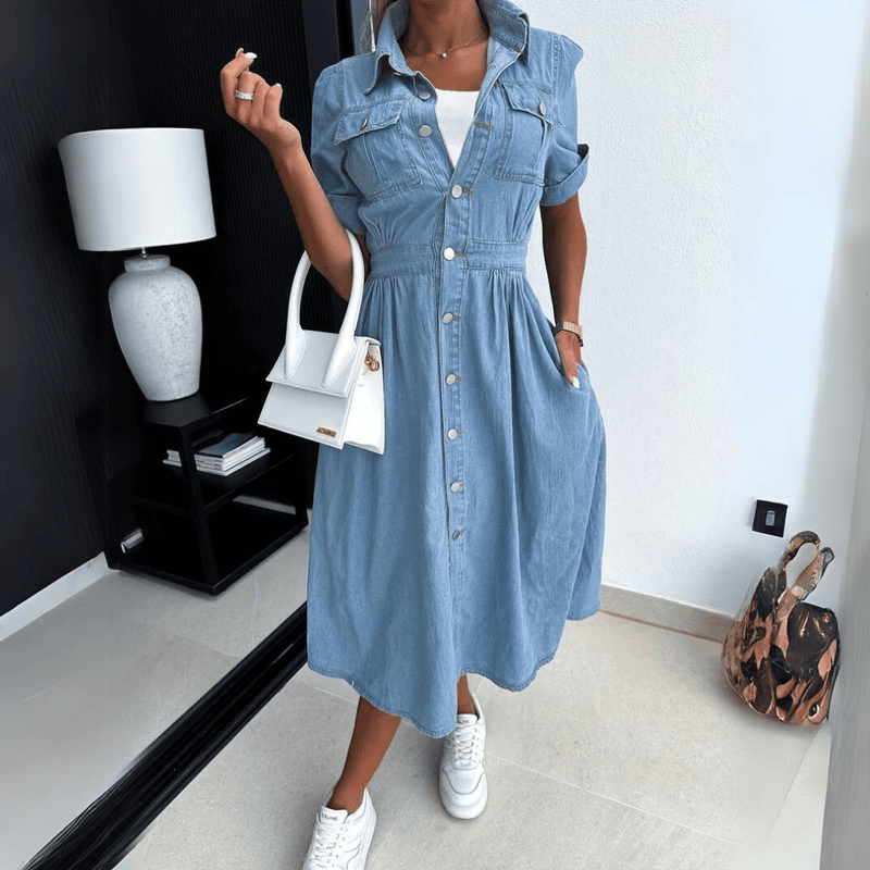 EP | Robe d'été midi | Robe midi avec manches, denim