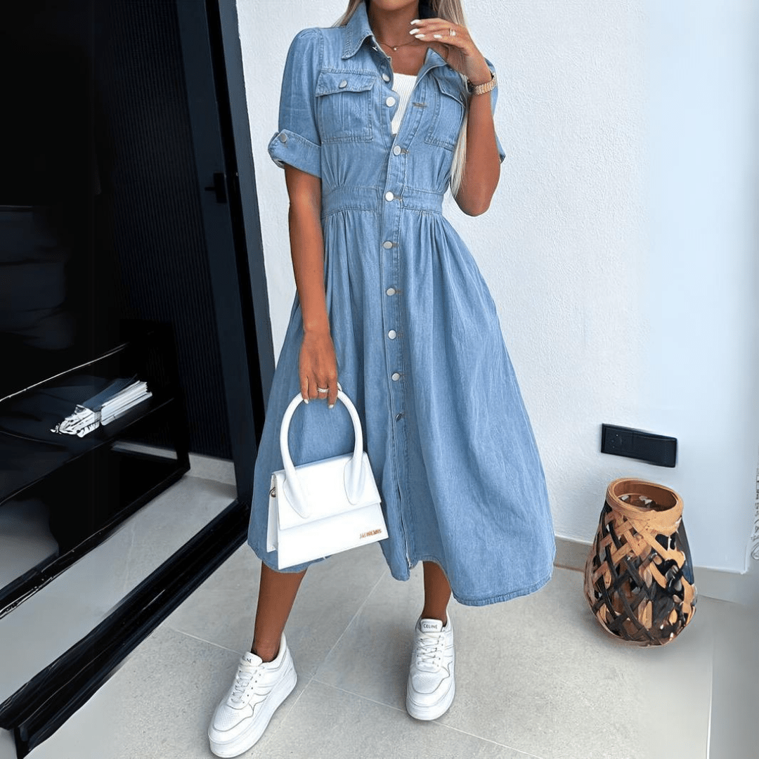EP | Robe d'été midi | Robe midi avec manches, denim