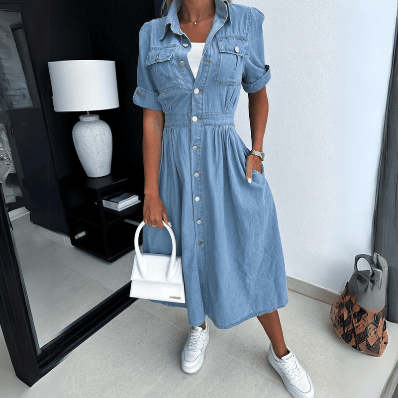 EP | Robe d'été midi | Robe midi avec manches, denim