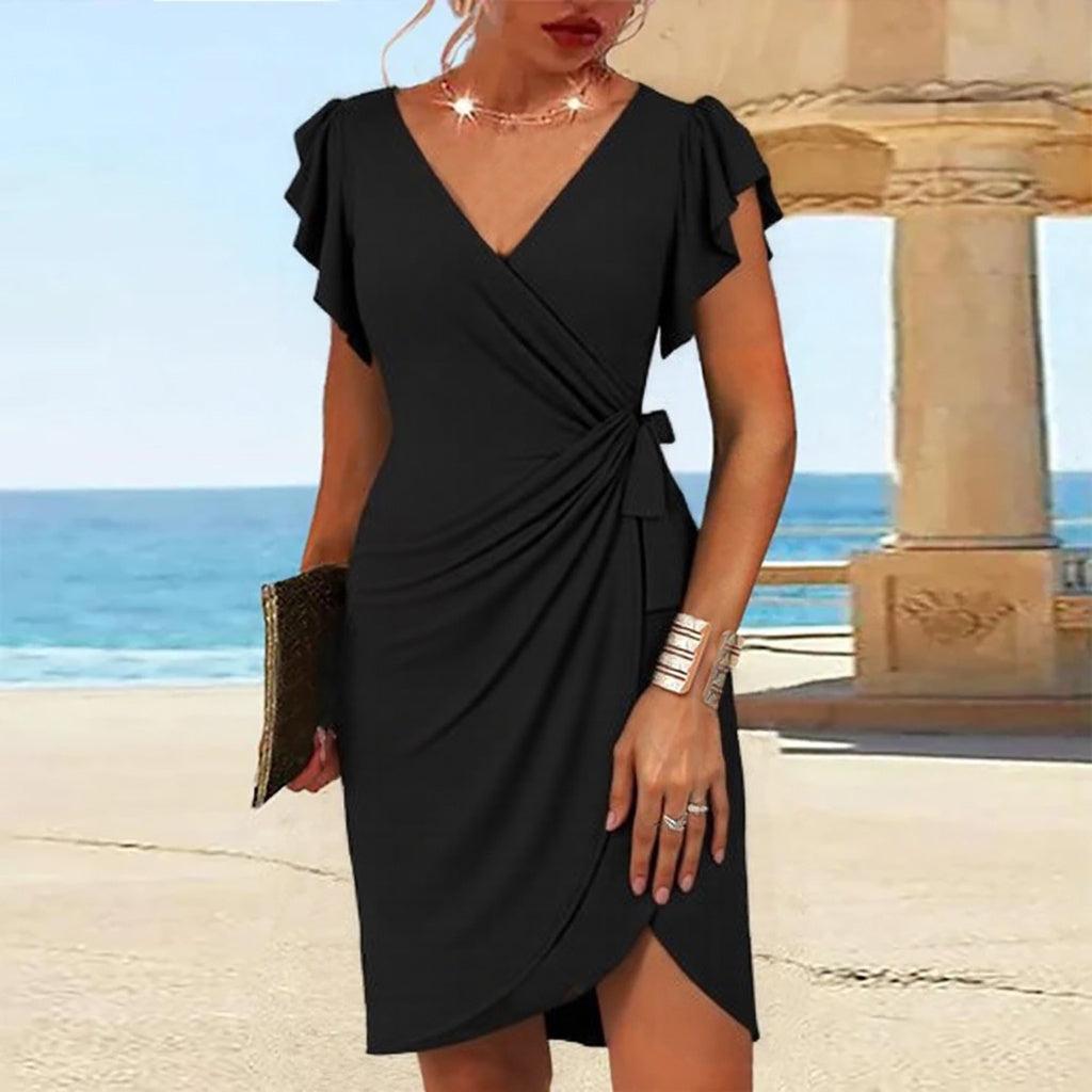 EP | Mini-robe noire unie avec col en V